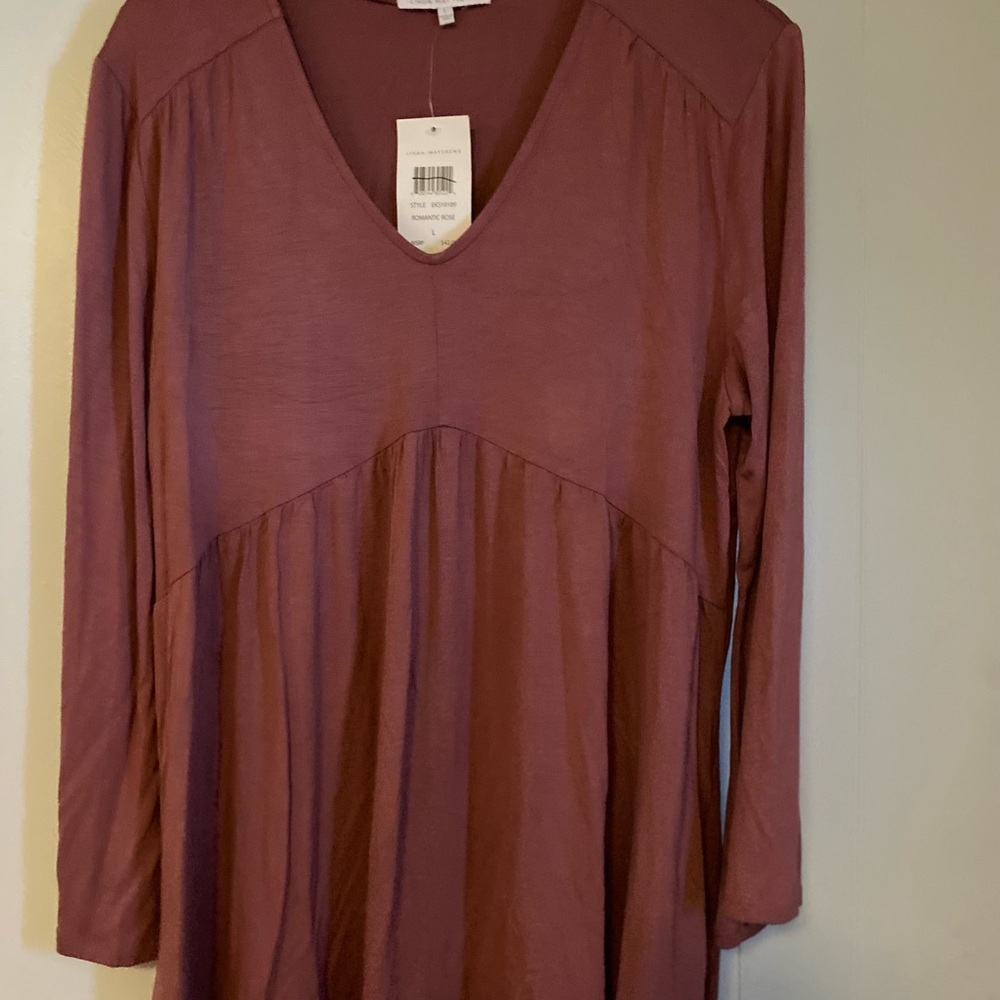 Elegant V-Neck Long Sleeve Tunic - Plum